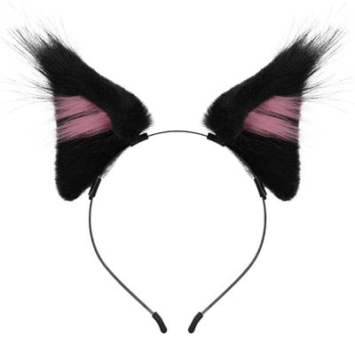Pink Kitten Ear Accessories Faux Hair Ears Hairband Furry Headbands for Halloween Party and Costume Event