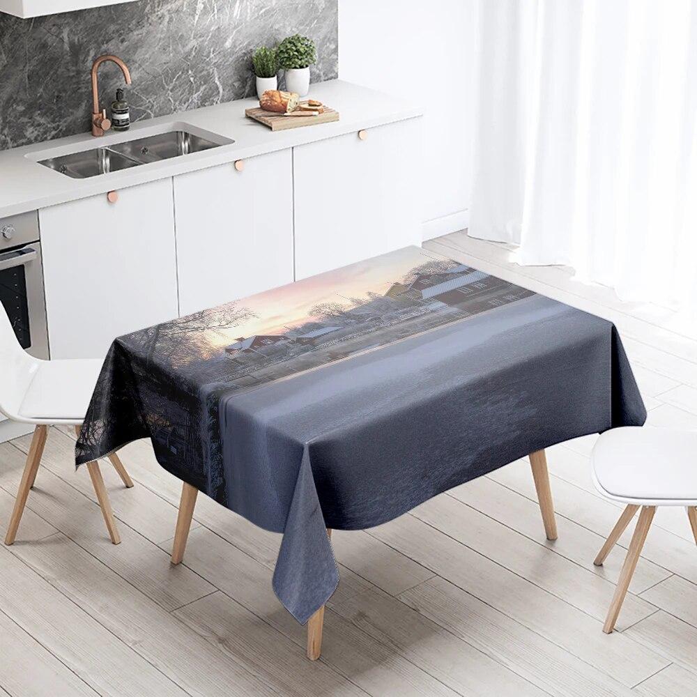 Winter House View Tablecloth Natural  Anti-Stain Waterproof Rectangular  Kitchen Table Home Decor