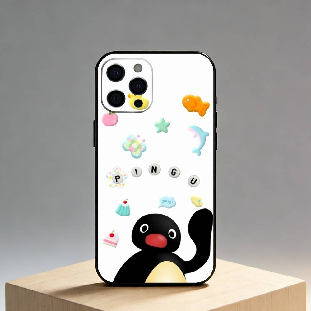 P-Pingu Penguin Funny Cut Phone Case For iPhone17,16,15,14,13,12 Plus,Max Soft Silicone Black Cover