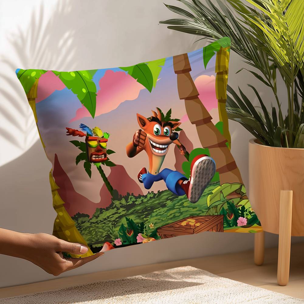 Game C-Crash B-Bandicoot Pillow Case Square Double‑Sided Print Cushion Case For Sofa Home Bedchamber Decor Gift