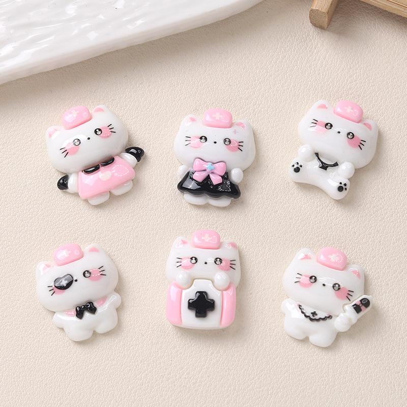 10Pcs New Kawaii Cartoon Nurse Kitten Series Flat Bottom Scrapbook  Diy Jewelry Making Hairwear Accessorie A20