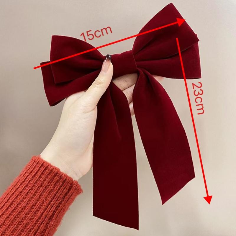 Girls Black Red Big Velvet Bow Hair Clip For Women Vintage Wedding Long Ribbon Korean Hair Pin Barrette  Hair Accessories