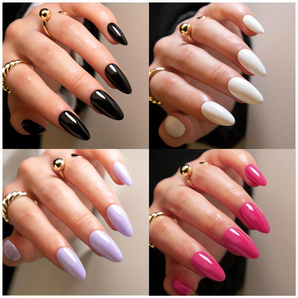 Podzim 2024 Špičkové lesklé, odnímatelné jednobarevné umělé nehty ve tvaru mandle