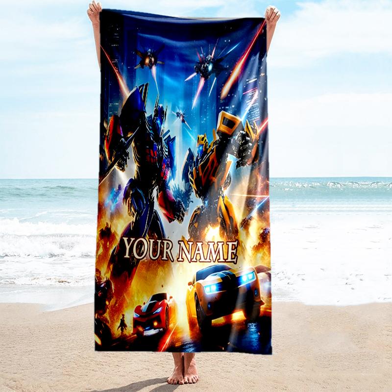 1PC Custom Name Transformers: Cyberpunk Adventure Beach Towel Highly Absorbent And Sand-Resistant Towel for Swimming, Pool, Yoga, And Travel Lightweig