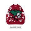 Unisex zimowy akrylowy sweter dzianinowy z kreskówkowym żakardem, luźny krój, okrągły dekolt, casualowy pulower