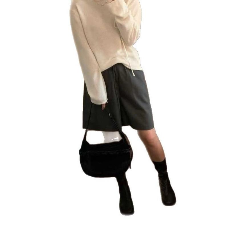 New Retro-style Square-toe Flat Leather Boots for Women, Versatile Shoes, Nude Boots