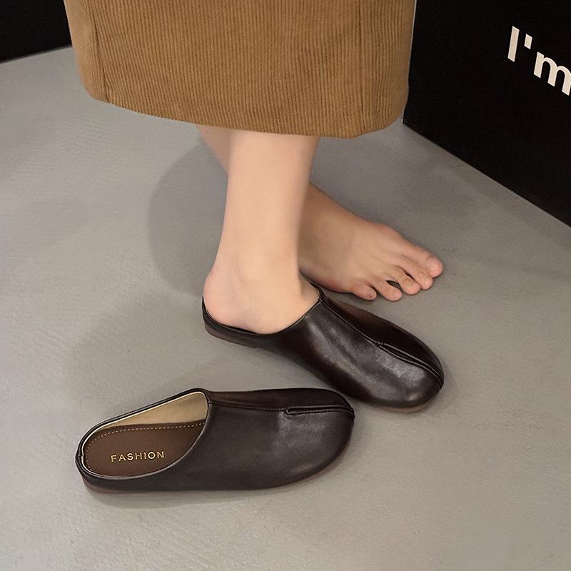 Retro black lazy loafer single shoes women's shoes 2025 new autumn Korean version one-pedal bag head and half slippers