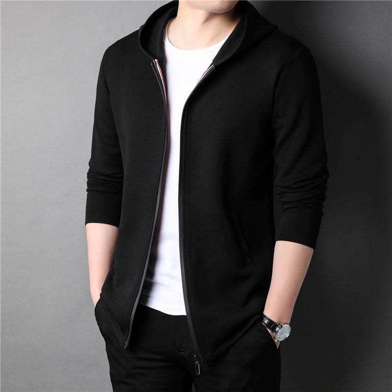 Men's Long-sleeved Hooded Jacket, Spring and Autumn Cotton Cardigan, Short Korean Style Casual Solid Color Jacket for Young and Middle-aged People