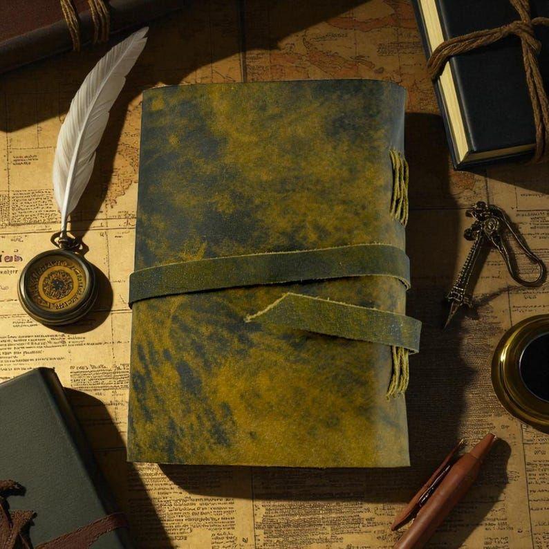 Vintage Leather Journal - Blank Spell Book of Travel Writing Notebook, Antique Deckle Paper