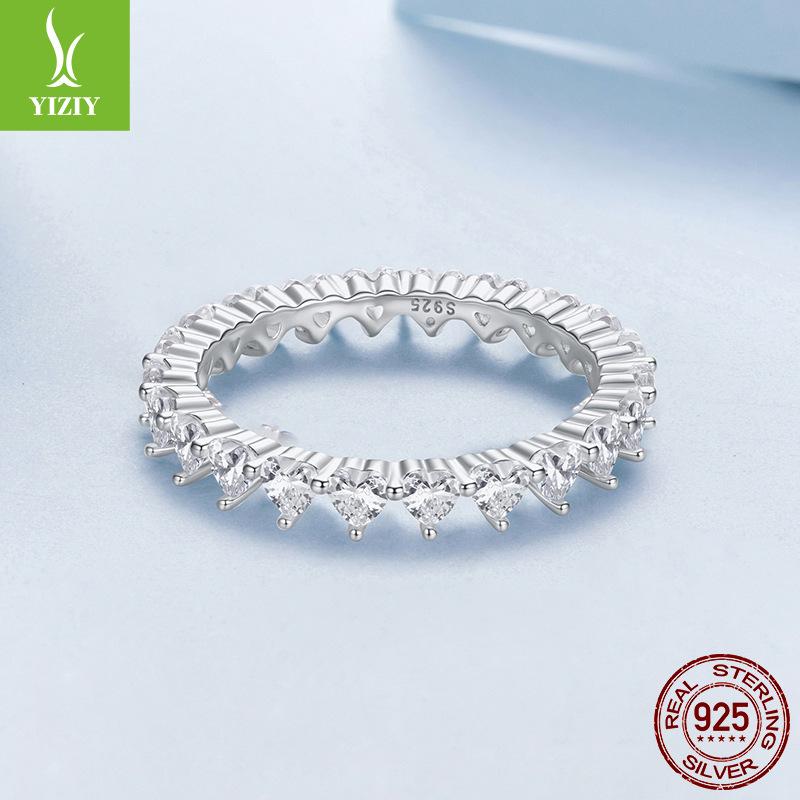 Glänzender Zirkon Liebesreihenring Damen Eleganter Luxus Temperament S925 Sterlingsilber Ring Grenzüberschreitend