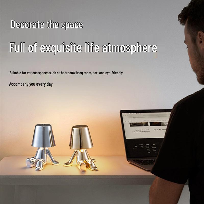 Creative Thinker Electroplated Gold Table Lamp: Rechargeable Night Light & Bedroom Ornament