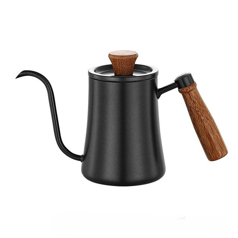 

Coffee Pot With Lid Thermometer 304 Stainless Steel Clear Scale Solid Wood Handle High Quality Hand-made Coffee Utensils 500ML чёрный