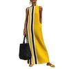 Women's new European and American casual vacation style blended dress contrasting color printing round neck sleeveless long dress