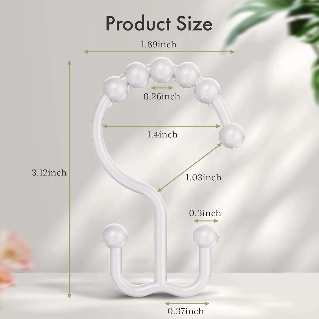 Amazer Plastic Shower Curtain Hooks, Double Shower Curtain Rings, Shower Rings for Shower Curtain, White Shower Hooks for Curtain Liner Bathroom - 12