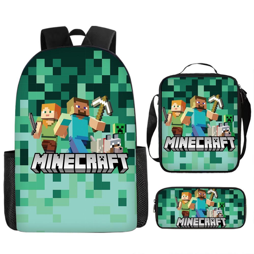 Minecraft Game Merchandise 3-Piece Backpack, Pencil Case, Lunch Bag for Kids