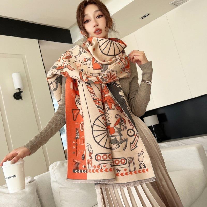 Gradual change flower imitation cashmere scarf women's high sense double-sided jacquard shawl retro scarf