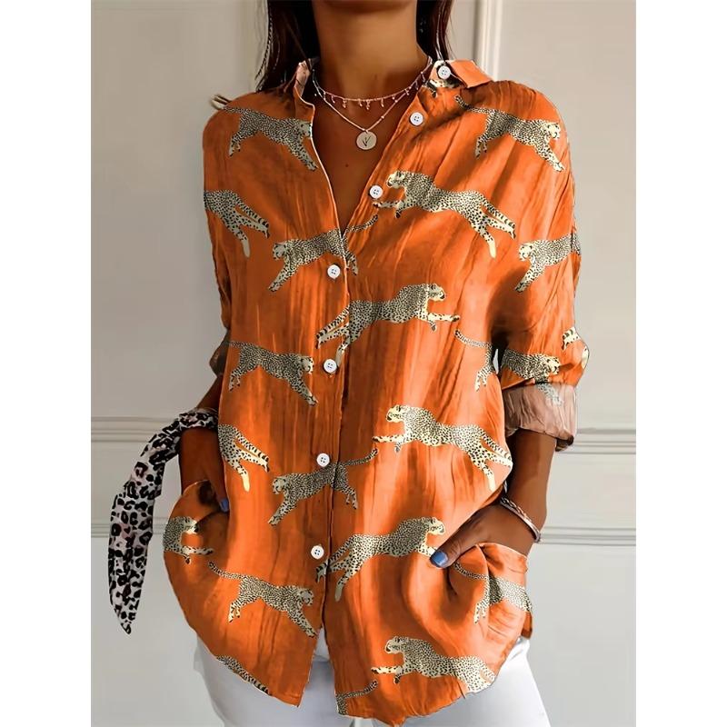 Mode Dames Zomer Revers Knopen Down Shirt 3D Gezicht Print Lange Mouwen Shirt Casual Grote Maat Outdoor Strand Bloemen Shirt