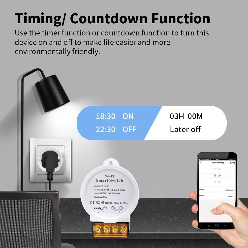 High Power 30A WiFi Smart Switch with Metering, 90-250V, Tuya APP Remote Control