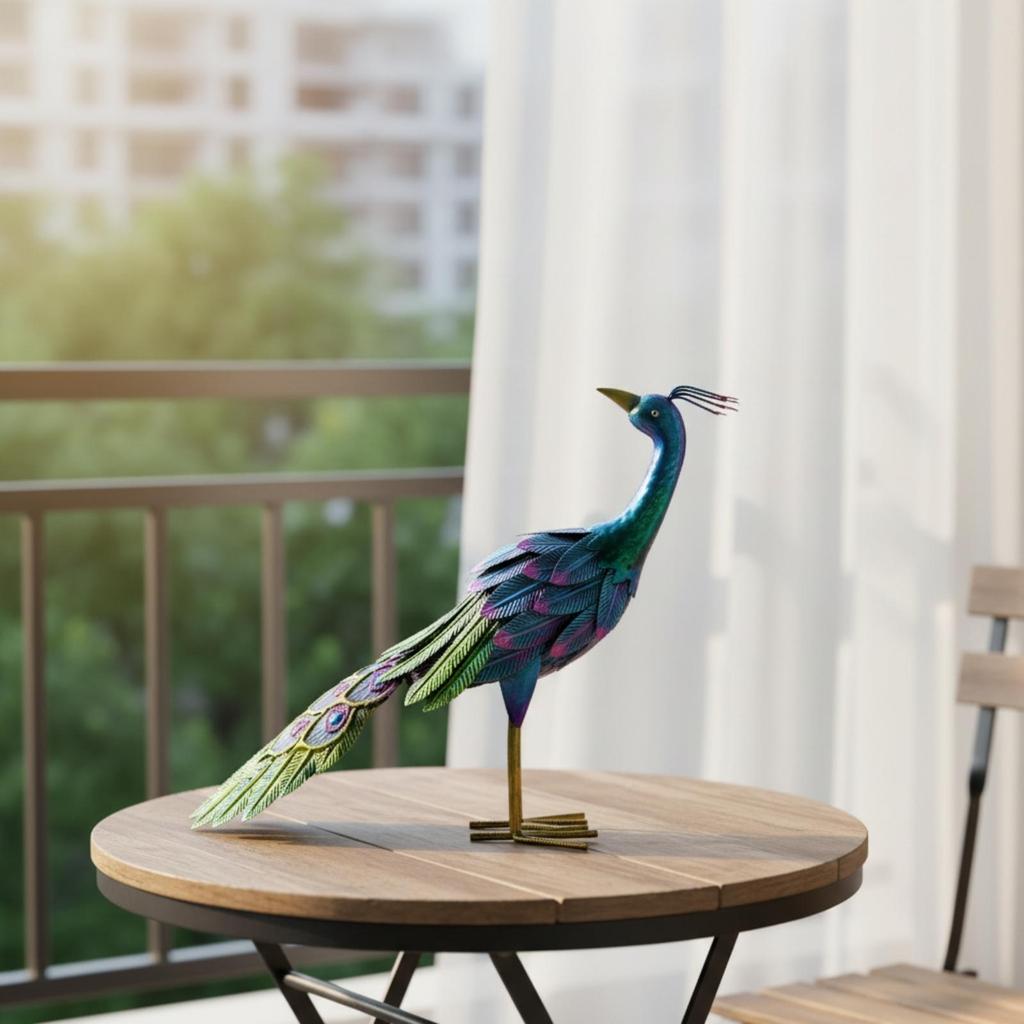 Metal Peacock Statue Intricate Lawn Ornament Sturdy for Patio, Balcony