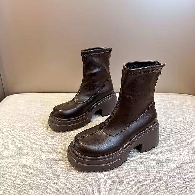 Platform Height Increase Women Ankle Boots Female Elastic Slimming Modern Short Booties Autumn Winter Ladies Shoes