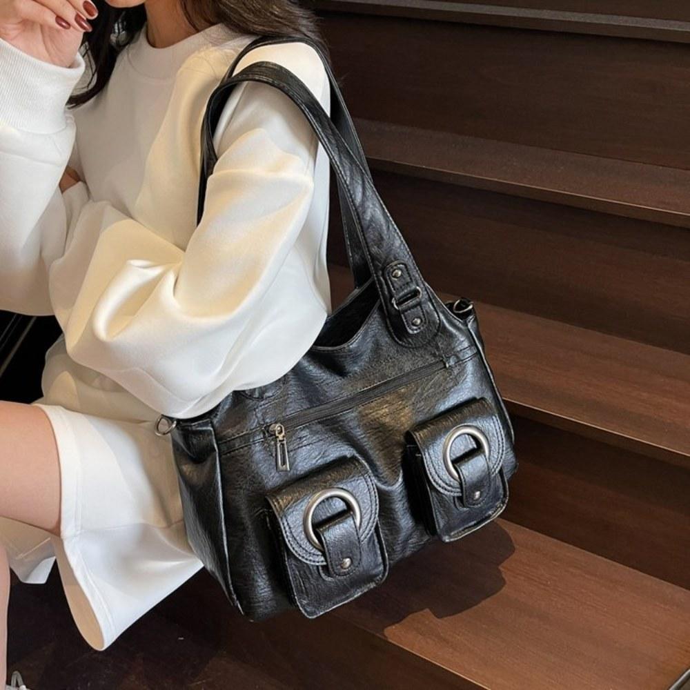 Multi Carry Faux Leather Handbag with Shoulder Crossbody and Handheld Options