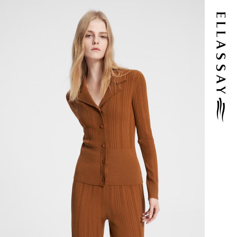 ELLASSAY Women's Merino Wool Striped Lapel Cardigan