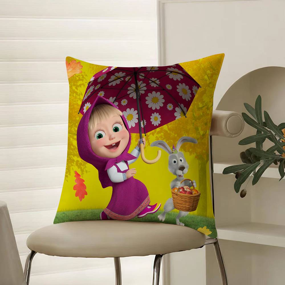 Cute Cartoon M-Masha And Bears-S Pillow Case Comfort Sofa Bed Silky Elegant Invisible Zipper Decorative Cushion Cover