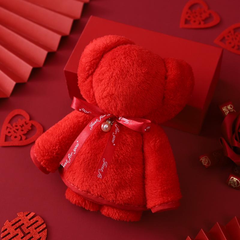 Coral Fleece Wedding Big Red Towel Wedding Happy Event Hand Towel Happy Character Pearl Bear Couple Red Towel