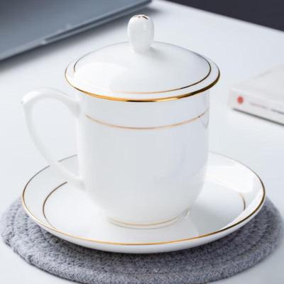 Bone China Ceramic Tea/Office Cup Set, Gold Trim