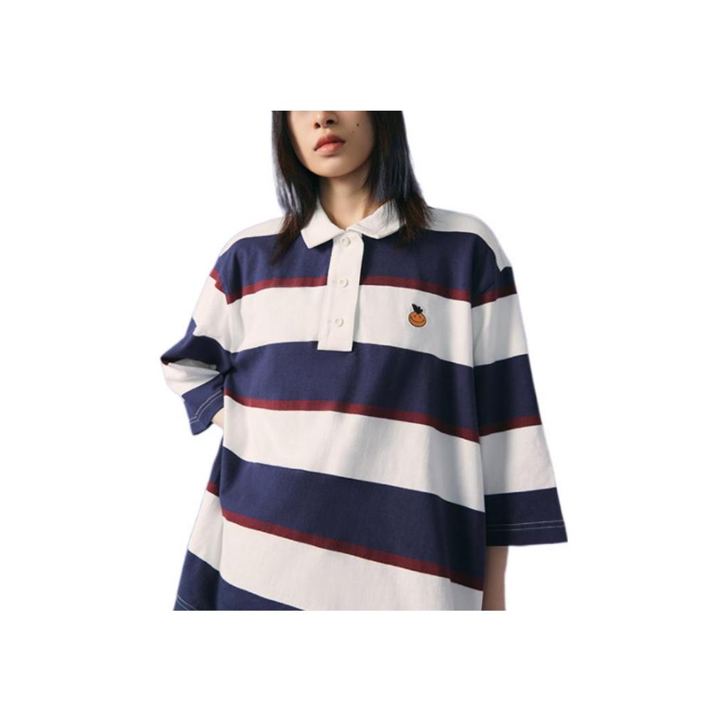 Vans Wide Stripe Smiley Face Orange Patch Short Sleeve Polo Shirt Women Tops Multicolor VN0A7RPELKZ