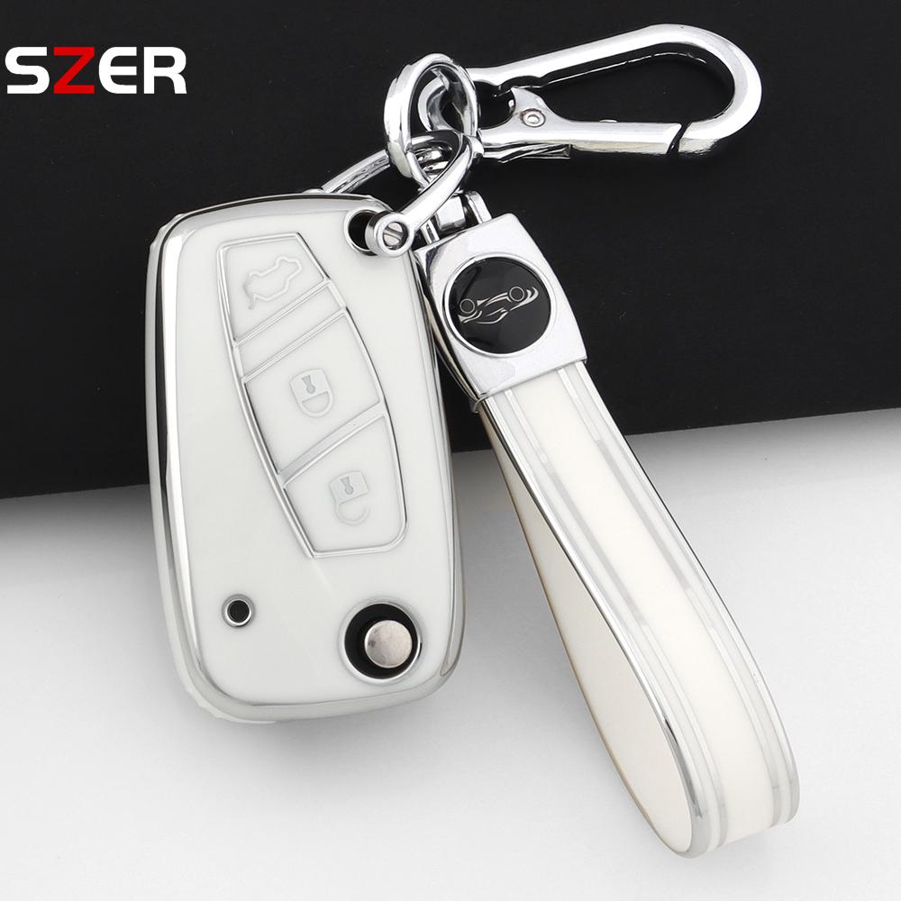 Tpu Car Key Case Cover For Fiat Panda Stilo Punto Doblo Grande Bravo 500 Ducato Minibus Folding Keychain Interior Accessories