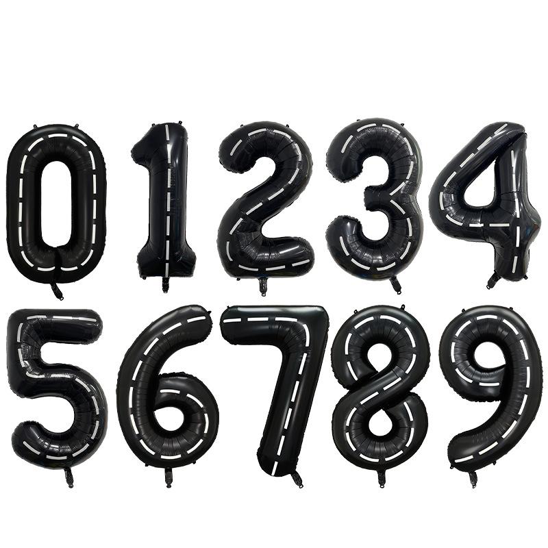 1pcs 40inch imitation American black and white striped line racing theme large digital white digital party decoration big number