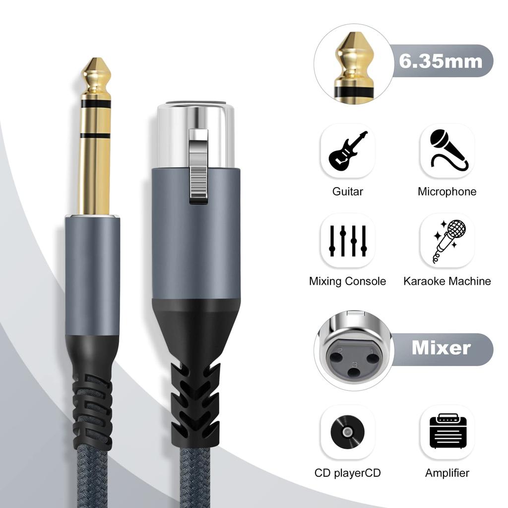 Twozoh XLR Female to TRS Pack of Braided Stereo Jack to XLR Microphone Cable 1/4" (6.35mm) Cable, 2M, 2, Quarter-Inch (Professional/Hifi)