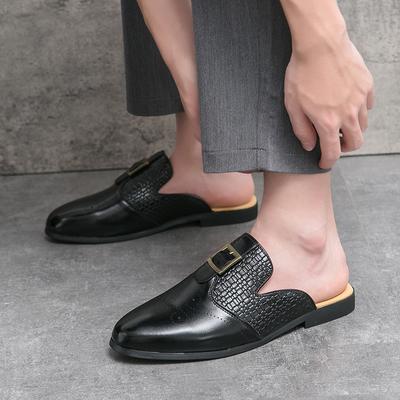 Fashion 2024 Summer Fashion New Half Support Anti Slip Men's Shoes Fashion British Breathable Herringbone Leather Slippers Lazy Shoes
