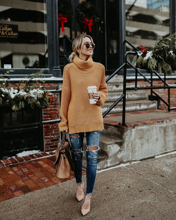 2026 Autumn/Winter Women's Thick Yarn High Neck Long Sleeve Knit Pullover Sweater