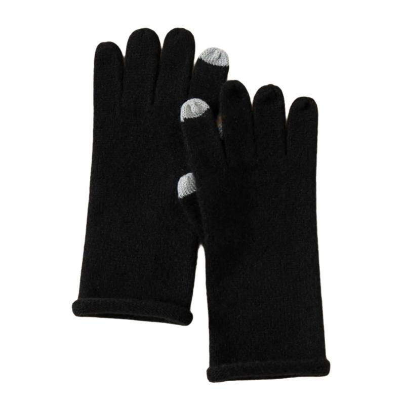 

Warm Cashmere Knit Gloves Thick Stylish Mitten Gloves Five Finger Handwear Stylish for Girl Women чорний