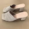 2025 Summer New Korean Version of Fly-woven Slippers Women Wear Square Head One-word Drag Thick Heel Fashion High-heeled Cool Slippers Women