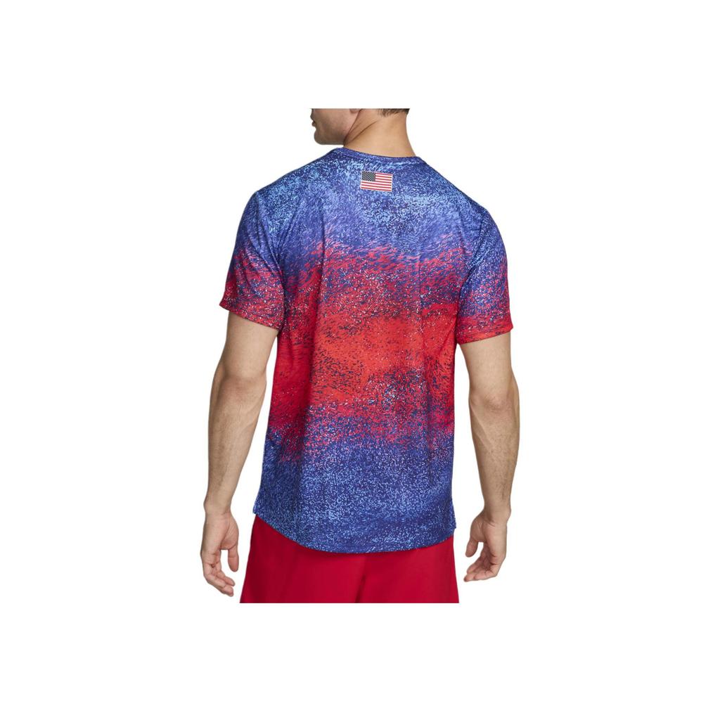 Nike USA Miler Bright Crimson Old Royal White Dri-FIT Men's Short-Sleeve Running Top FJ3411-635