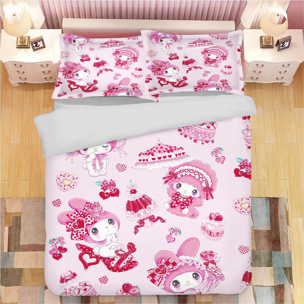 Sanrio Series Kuromi Duvet Bedding Set for Children King Size Luxury Cover 100% Polyester 3-Piece Christmas Gifts Home Decor