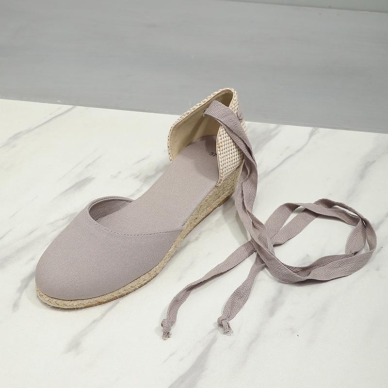 Women's Lace-Up Wedge Heel Straw Sandals - 2024 Spring/Summer Fashion Collection