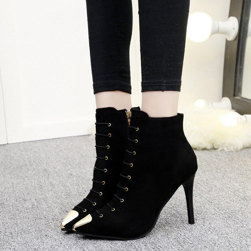 Botas de moda para mujer Damas Casual Cabeza de metal puntiaguda con  zapatos de tacón alto Zapatos de encaje Botas de mujer comprar a buen  precio — entrega gratuita, reseñas reales con