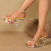 Třpytivé květinové podpatky 10CM Klínkové sandály Dámské křišťálové spodky Žabky Noční klub Tanec