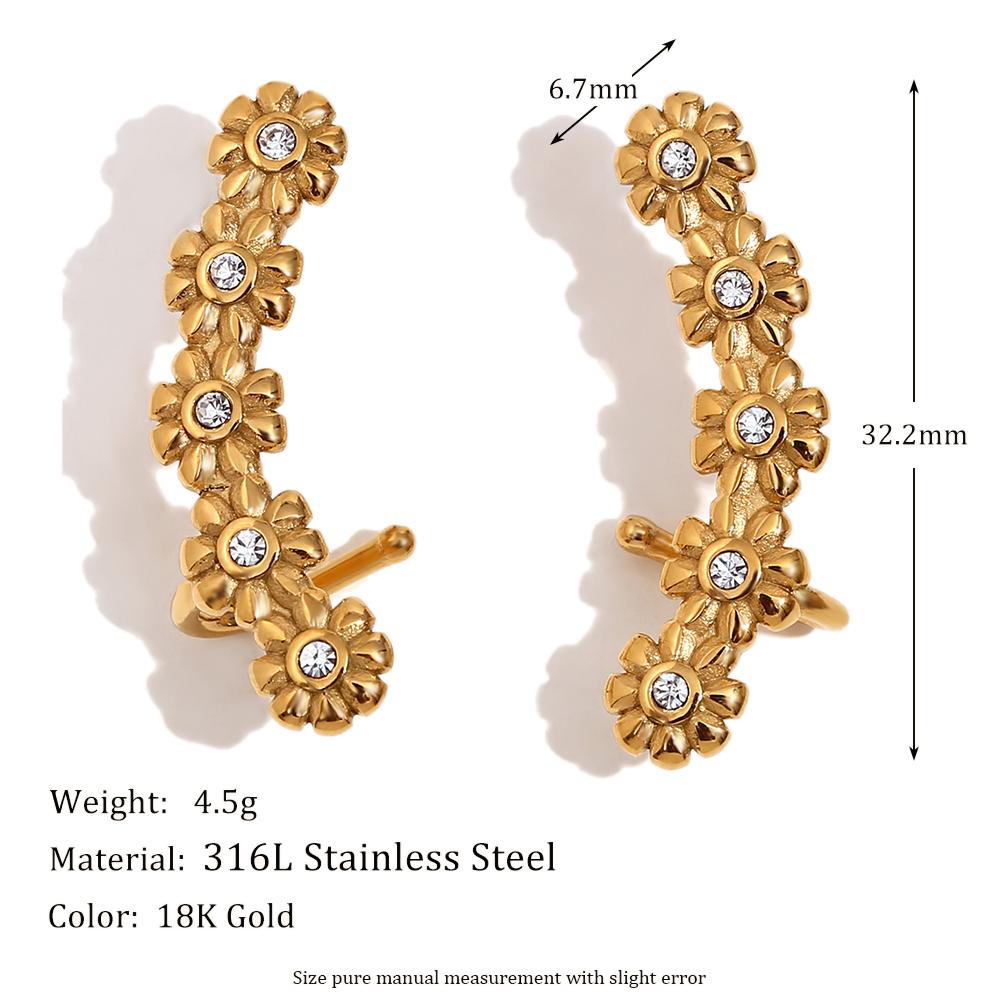 MamacitaSlay Elegant curvature daisium zircon hunging earrings trendy women's stainless steel jewelry Party Accessories