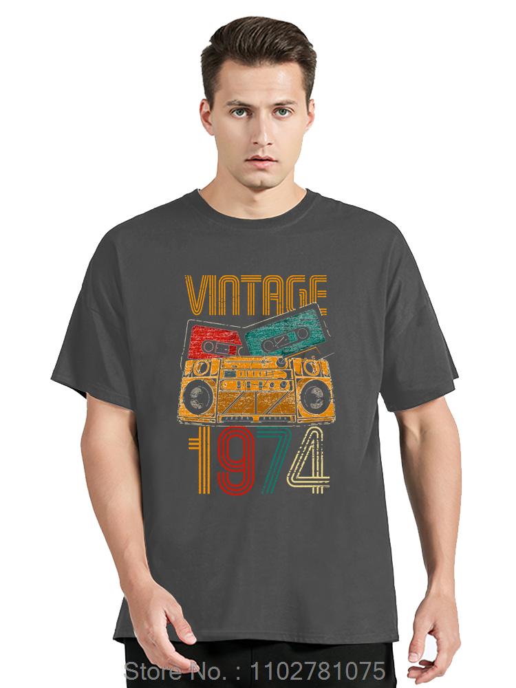 Born In Vintage 1974 Oversized T-shirt Limited Edition Cassette Men Clothing Vintage Cotton Tshirt Funny Tees Fitness T Shirt