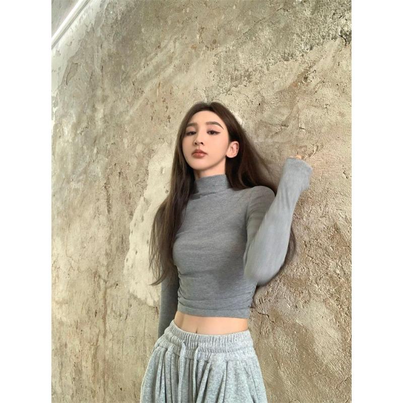 Women S Slim Fit Half High Neck Long Sleeve T Shirt For Autumn Base Layer