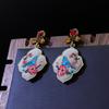 Flower and Bird Pattern Stud Earrings Retro Court Light Luxury Earrings Literary High-grade Diamond-set Elegant Earrings