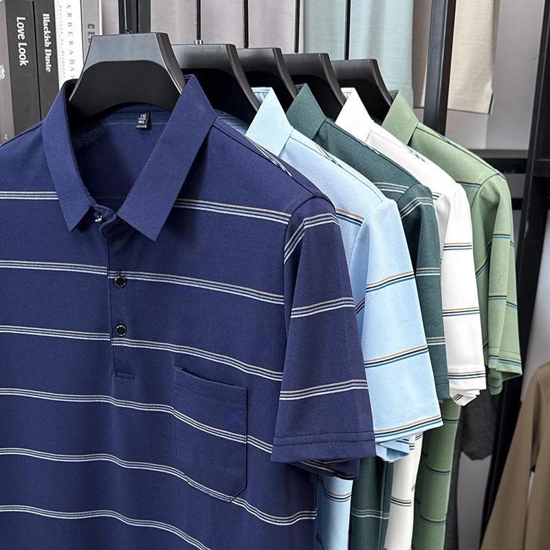 Originalqualität Herren Poloshirt Gestreifter Druck Kurzarm Sommer Mode Revers T-Shirt Business Klassisch Lässig Trend Herrenbekleidung