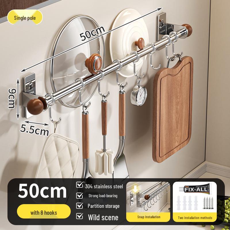 Wall-Mounted Multi-Functional Kitchen Rack: Knife Holder, Pot, Spatula & Spoon Storage, Punch-Free Installation
