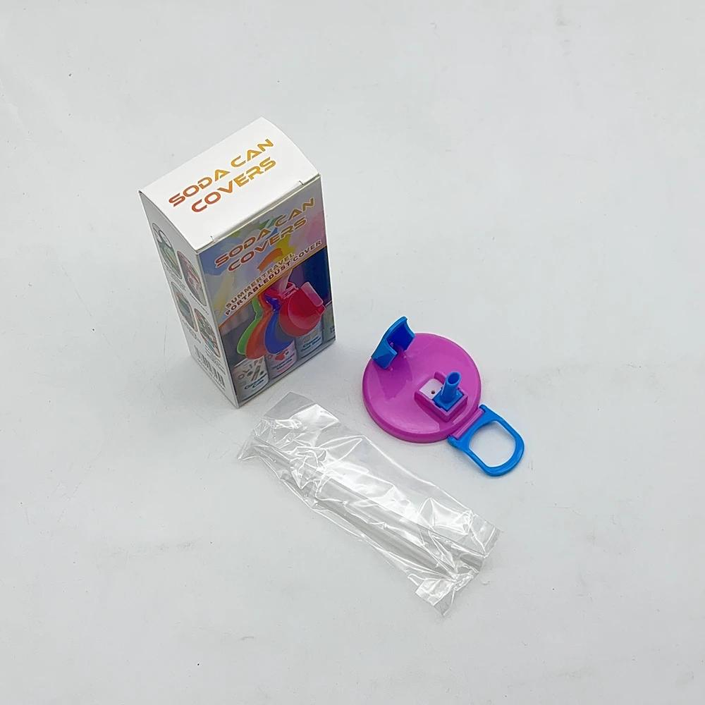 1pcs Silicone Lid Cover With 2 Straws Reusable Soda Can Lid Portable Canned Beverages Juice Beer Straw Cap For Home Picnic