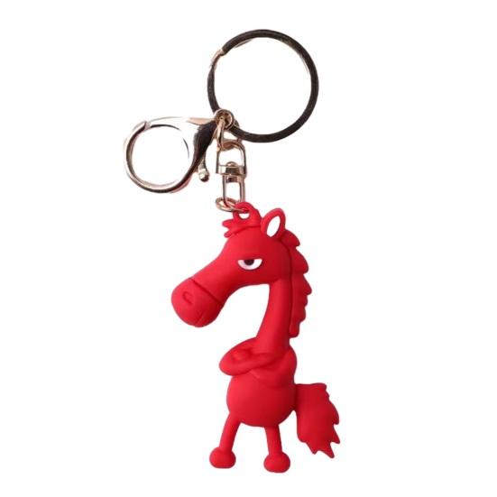 Keychain Pendant 3D Cartoon Horse Design Key Chain with Metal Ring Multifunctional Keychain Gift Accessory